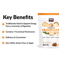 Force Factor Modern Mushrooms Soft Chews – Energy, Focus, Immunity, & Digestion