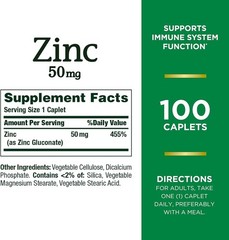 Zinc, Supports Immune System Function, Dietary Supplement, 50 Mg, Caplets, 100 C