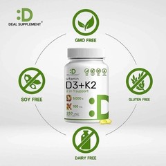 DEAL SUPPLEMENT Vitamin D3 K2 5000IU Softgel, 2-1 Complex, 250 Count NEW