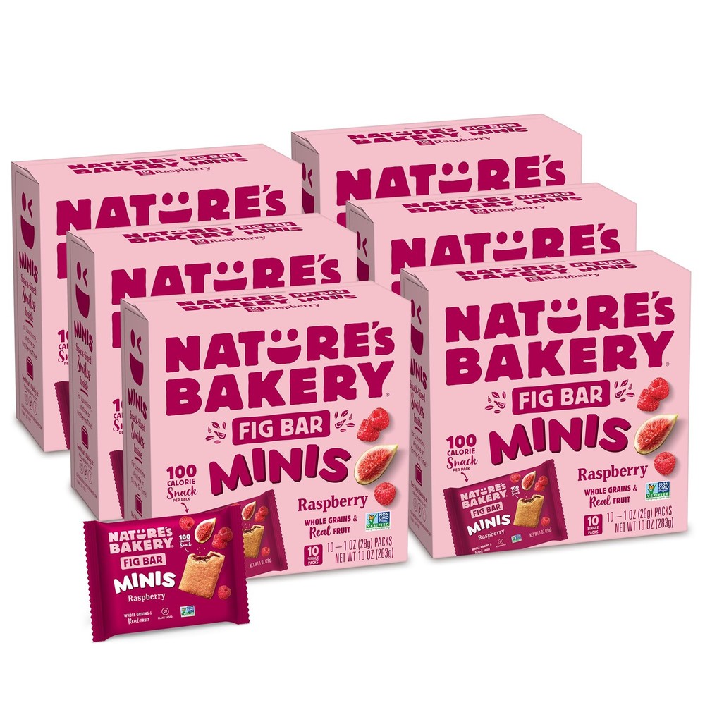 Nature’s Bakery Fig Bar Minis, Raspberry, Whole 1 Count (Pack of 6), Red