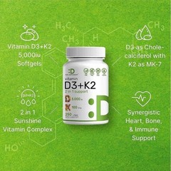 DEAL SUPPLEMENT Vitamin D3 K2 5000IU Softgel, 2-1 Complex, 250 Total Count