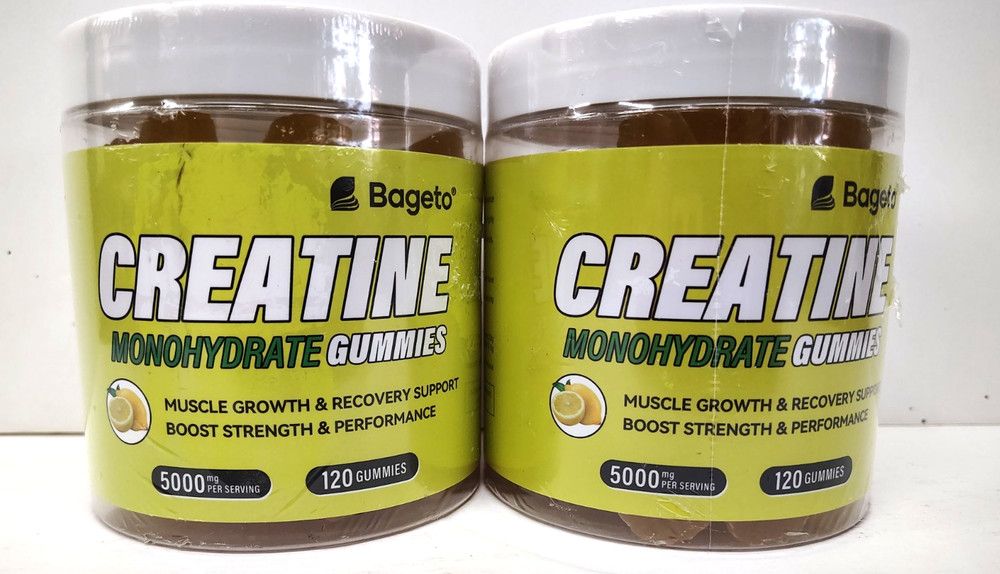 2-Pack Creatine Monohydrate Gummies 5 grams Sugar Free Lemon Flavor 120 Ct Each