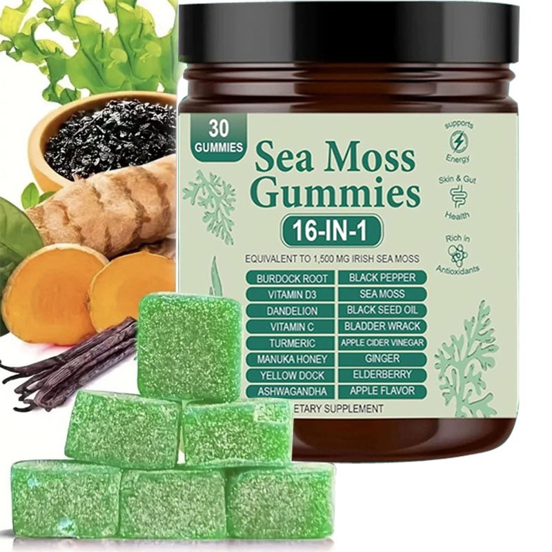 16 in 1 Sea Organic Moss Gummy | Irishmoss Extract 6000Mg | Green Apple Flavor.