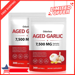 2 PACK Elare Aged Garlic Extract, 300 Softgels, 7500mg Odorless | Heart & Immune