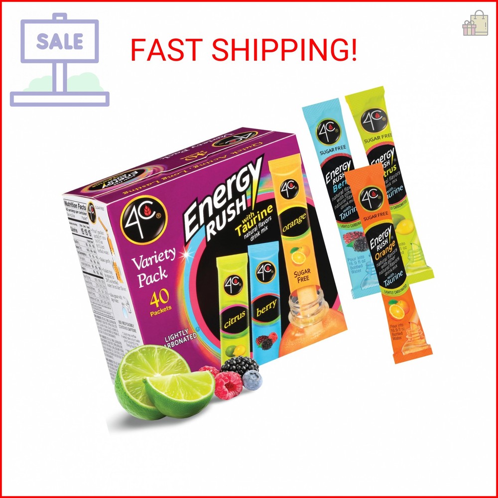 4C Energy Rush Stix, Variety 1 Pack, 40 Count, Single Serve Water Flavoring Pack