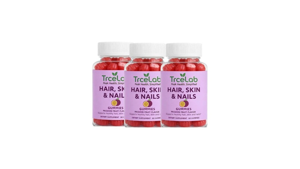 TRCELAB hair skin and nails gummies 60 count 6000 mcg biotin – pack of 3