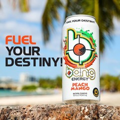 Bang Energy Drink Peach Mango 16oz Cans 12 Pack Case Sugar Free Super Creatine