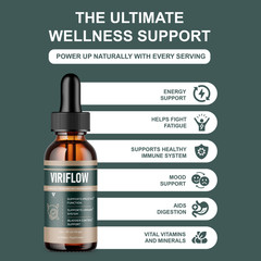(5 Pack) ViriFlow Drops, ViriFlow Prostate Health Liquid Supplements (10oz)