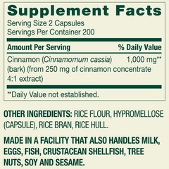 2 Pack Spring Valley Cinnamon Capsules 1000 mg Metabolism Support 400 Count