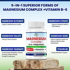 2 Pack 5-in-1 Magnesium Complex Supplement & Vitamin B-6 for Sleep Muscle Heart