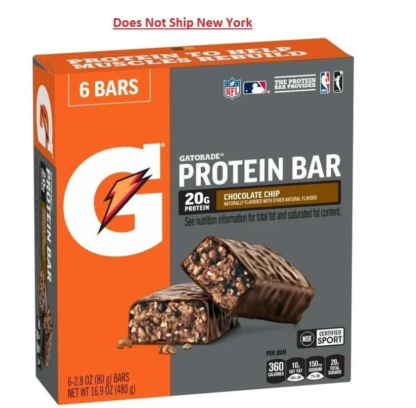 Gatorade Chocolate Chip Protein Bar, 2.8 oz, 6 Count