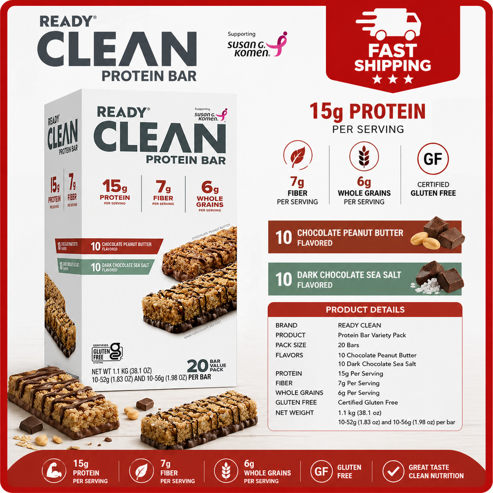 Ready Protein Bar, Variety Pack, 20 ct. Gluten-Free & Non-GMO