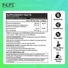 INLIFE Magnesium Glycinate For Muscle, Sleep, Nerves & Immunity, 120 Veg Caps