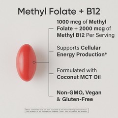 Methyl Folate & B12 Complex – 1000 mcg L-Methylfolate, 2000 mcg Methylcobalamin,