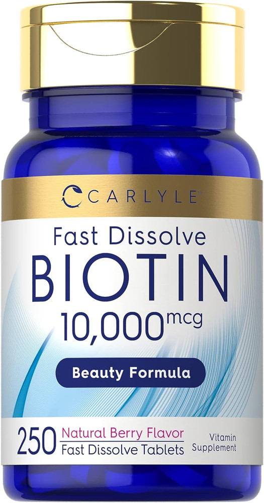 Biotin 10000Mcg 250 Fast Dissolve Tablets Max Strength Vegetarian, Non-Gmo, Glut