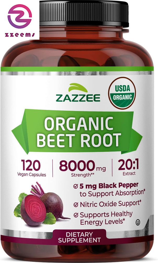 USDA Organic Beet Root 8000 Mg Strength 20:1 Extract, 120 Vegan Quick Release Ca