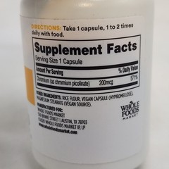 365 Whole Foods Market Chromium Picolinate 200mcg 100 Caps Lot Of 2 Exp. 01/28