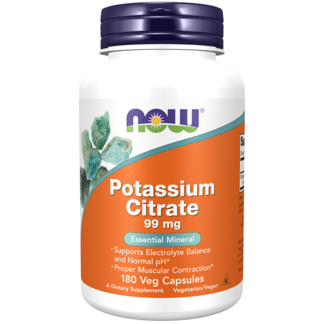 NOW Foods Supplements Potassium Citrate 99 mg 180 veg Capsules Exp 10/2028