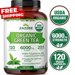 Zazzee USDA Organic Green Tea 20:1 Extract, 6000 mg Strength, 50% EGCG