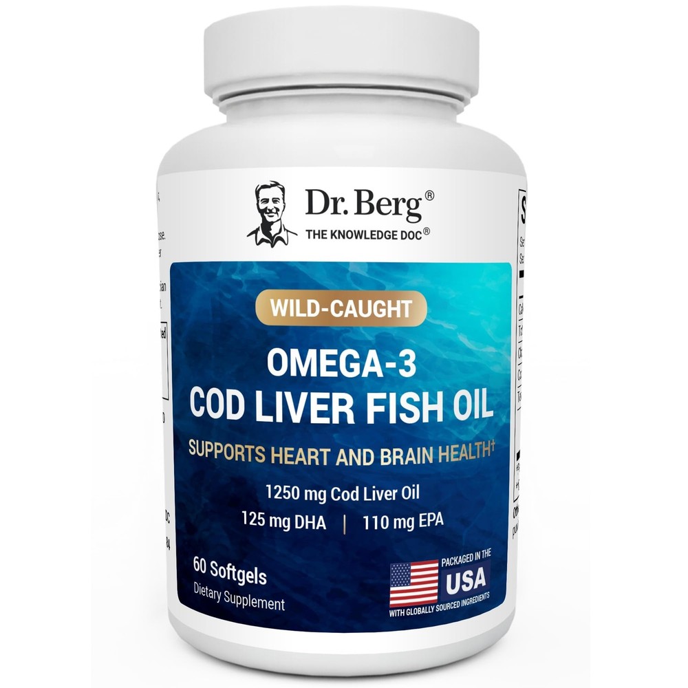 Omega-3 Cod Liver Fish Oil Lemon Flavor 60 Softgels Omega 3 EPA & DHA Non-GMO