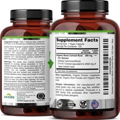 USDA Organic Black Cohosh 10:1 Extract, 3000 mg Strength, 120 Vegan Capsules