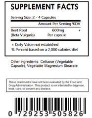 Organic Beet Root Powder Capsules – 500mg Each – Beta vulgaris – Various Sizes