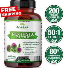 Zazzee Organic Milk Thistle Extract 20,000 mg Strength, 200 Vegan Capsules