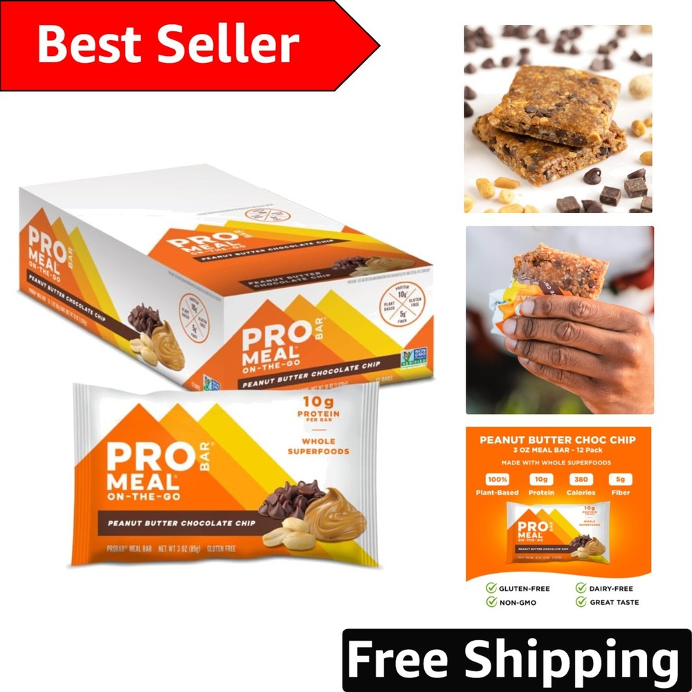 Sustained Energy Peanut Butter Chocolate Chip Meal Replacement Bar – 12 Pack