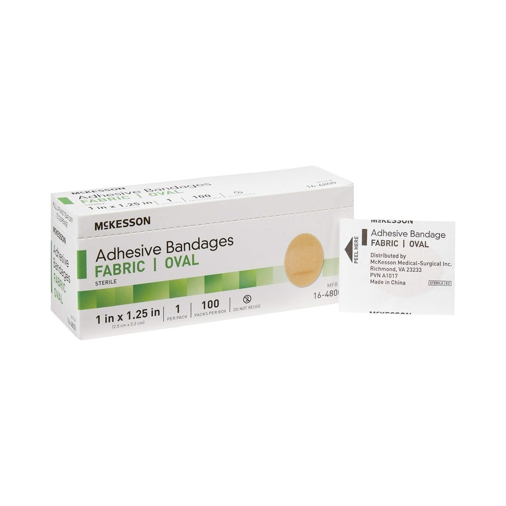 McKesson Adhesive Bandages, Sterile, Fabric Oval, 1 in x 1 1/4 in, 100 Count,…