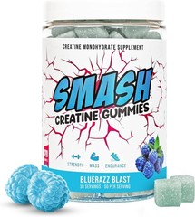 SMASH Creatine Gummies – 5 grams – Blue Raspberry Flavor – 120 gummies- USA Made