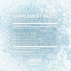 Mega SporeBiotic Spore Probiotic 4 Billion CFU Gut Immune Support 60 Capsules