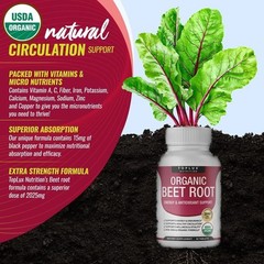 3PCS -TopLux Organic Beet Root 2040mg–90Tablets–Energy,Circulation&Antioxidant