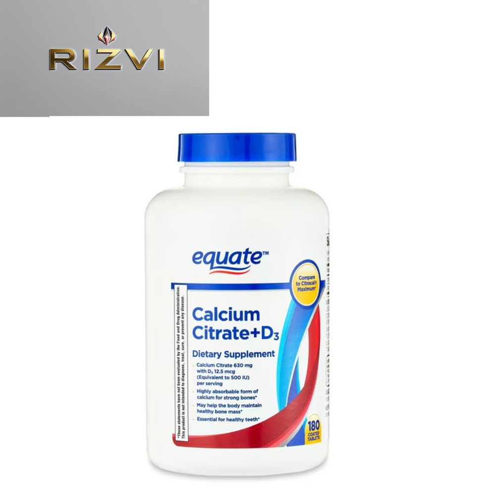 Equate Calcium Citrate + D3 Tablets Dietary Supplement, 630 mg, 180 Count