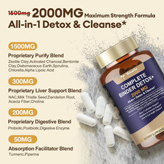 2000MG All-In-1 Detox Binder, Activated Charcoal, Zeolite, Bentonite Clay, Alpha