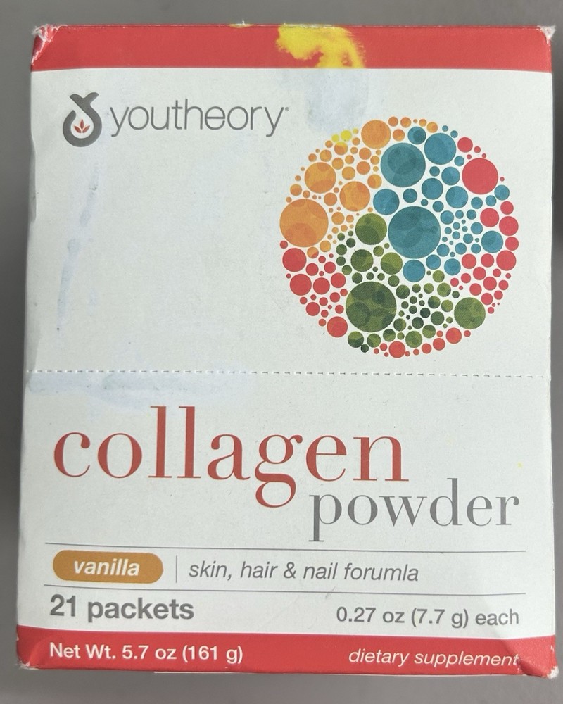 Youtheory Collagen Powder Packs 5.6oz Vanilla Flavor Qty 21 Packets