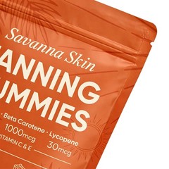 SavannaSkin Tanning Gummies, containing Vitamin C & E, Astaxanthin, Beta Caroten