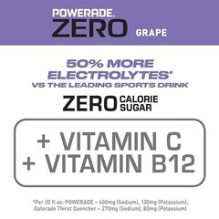 POWERADE Electrolyte Grape Zero Sugar, 20 Ounce 8 Pack