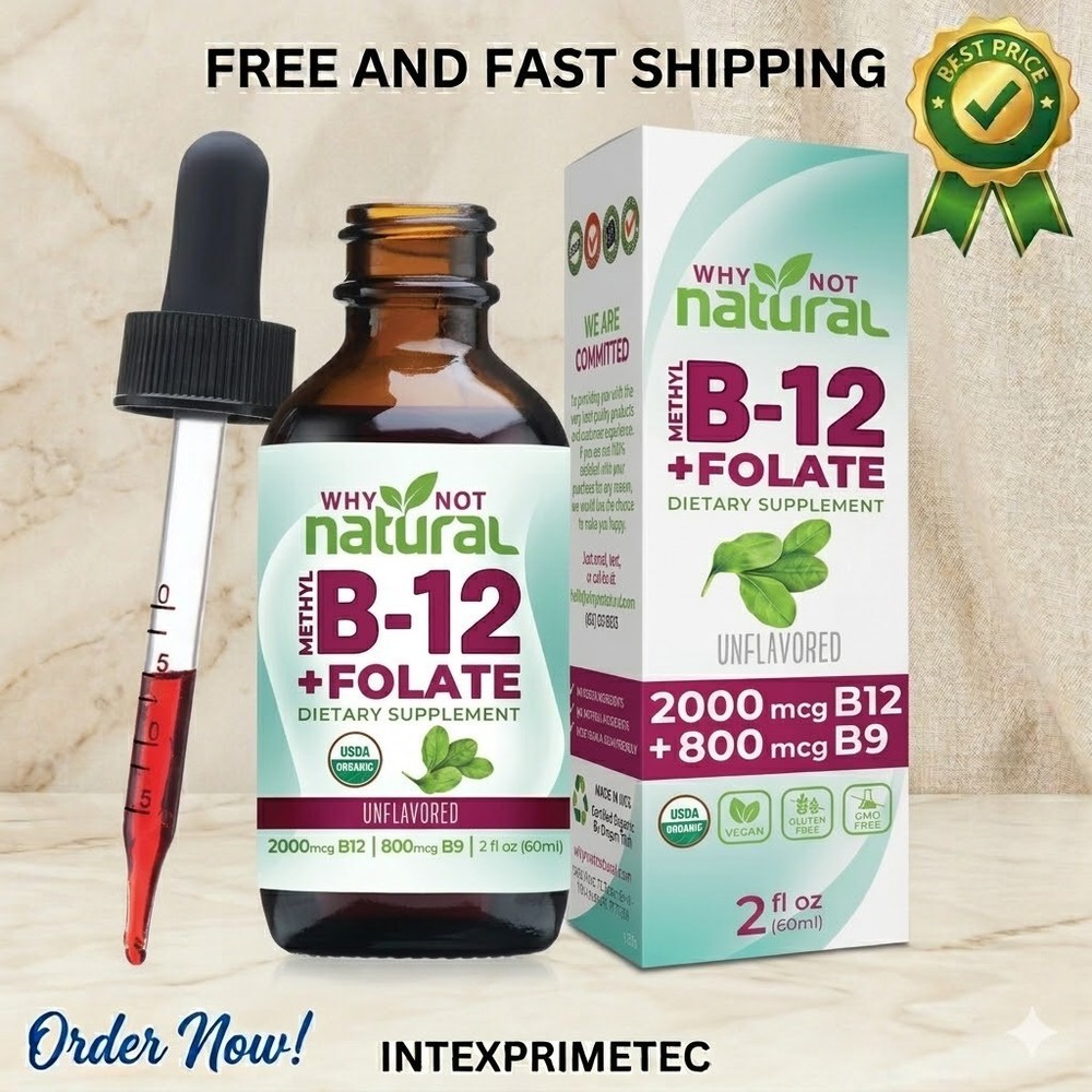 Why Not Natural B12 Liquid Plus Folate Vegan Sublingual Methyl B12 Drops