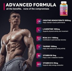 Creatine Monohydrate 8000mg Gummies with BCAA, L-Carnitine, Taurine & Vitamin B1