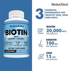 Biotin Supplement 20000mcg Keratin Coconut Zinc Growth Nails Hair Skin 30/60/120