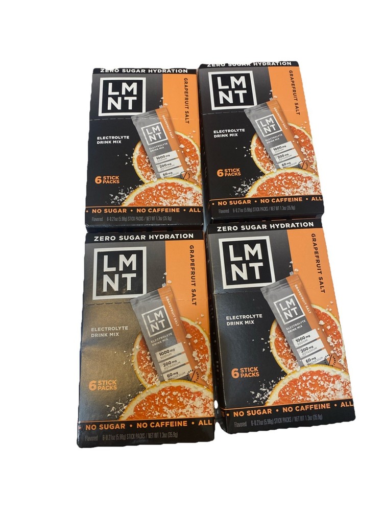 LMNT Zero Sugar Electrolytes Grapefruit Salt Drink Mix 4 Boxes 6 Sticks Each