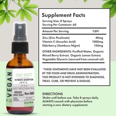 Organic Zinc Boost Mist 40mg Extra Strength Vit C Elderberry Vegan Liquid Spray