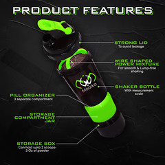 Protein Shaker Bottle With 2 Storage Containers 16 OZ Capacity For Protein Shake