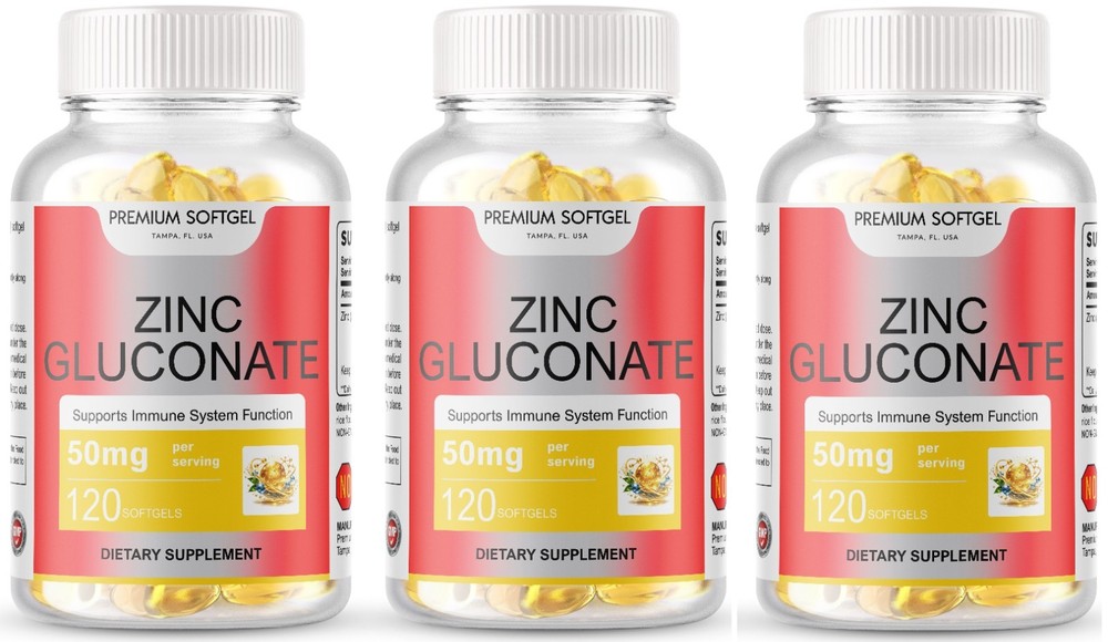 Zinc Gluconate 360 Vegetarian Softgels (50mg) Gluten Free and Non-GMO USA MADE