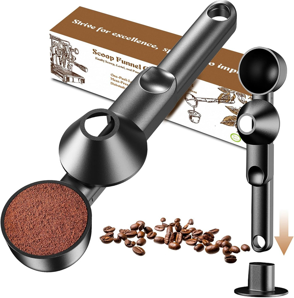 Coffee Scoop with Funnel for Ground Coffee, Protein Powder & Tea, for Reusable K