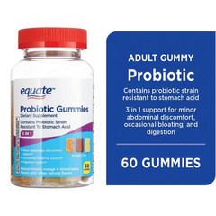 Equate 3-in-1 Daily Probiotic Dietary Supplement Gummies Fruit Flavors, 60 Count