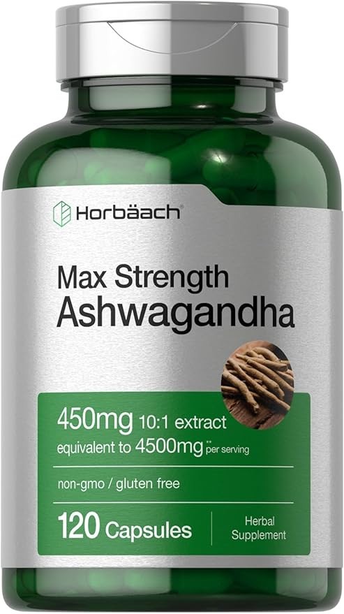 Horbäach Ashwagandha Supplement | Max Strength | 120 Capsules | Non-GMO, Gluten