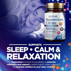 Magnesium Citrate 1000mg – High Potency Vegan Capsules – 240 Count