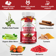 Organic Ceylon Cinnamon 2000mg Gummies with Berberine – Blood Sugar Supplement