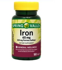 Spring Valley Iron General Wellness Dietary Supplement Tablets 65 mg 100 Count
